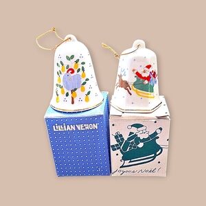 Vintage 80s Lillian Vernon Porcelain Bell Ornaments 12 Days of Christmas & Santa